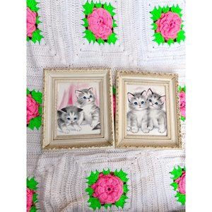 Vintage Pair 1960's Print Sleeping Kitten Twins Cat From Twin Kittens Book 9x10”